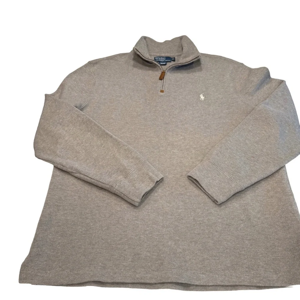 Polo Ralph Lauren Sweater Men's Sz M Taupe 1/4 Zip Mock Neck Cotton Pullover EUC